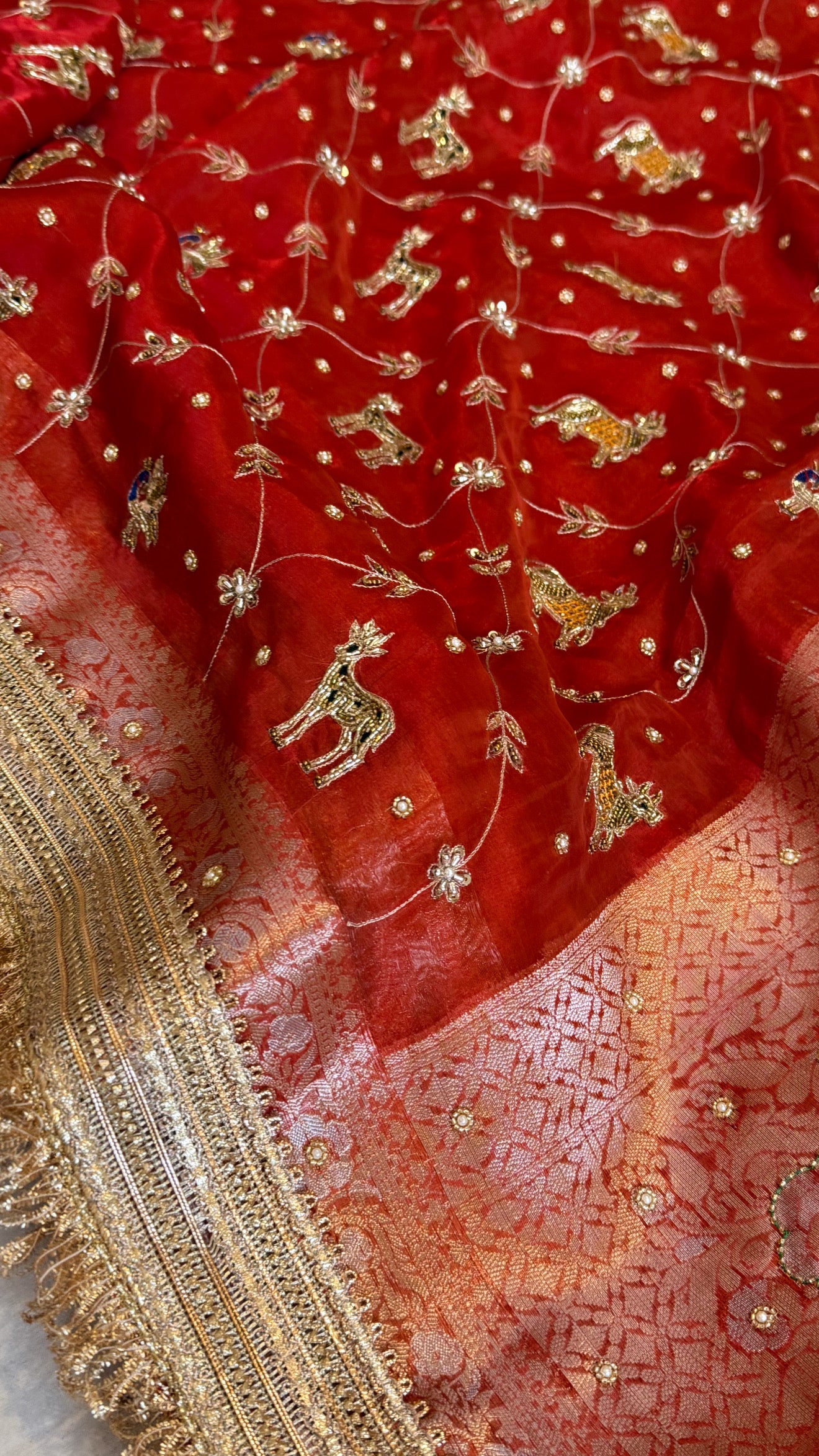 Hathi , ghoda aur palki wali saree - Husn tissue silk hand embroidered saree